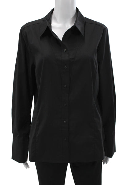 Renuar Women Basic Button Up Black Cotton Long Sleeve Collared Top Size L