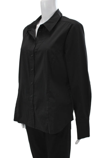 Renuar Women Basic Button Up Black Cotton Long Sleeve Collared Top Size L