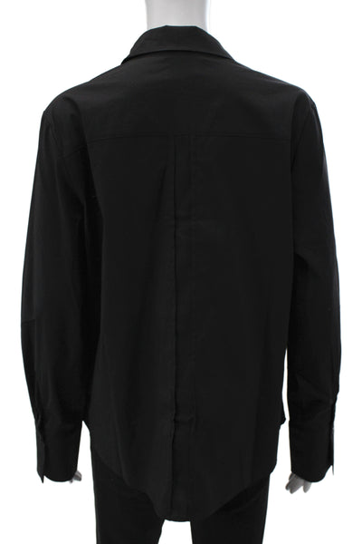 Renuar Women Basic Button Up Black Cotton Long Sleeve Collared Top Size L