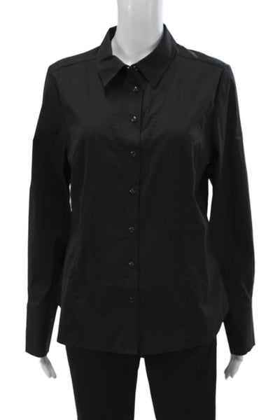 Renuar Womens Collared Black Long Sleeve Button Up Blouse Size M