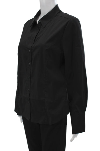 Renuar Womens Collared Black Long Sleeve Button Up Blouse Size M