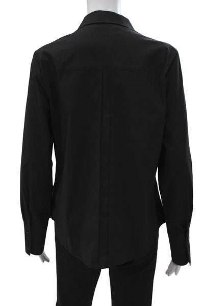 Renuar Womens Collared Black Long Sleeve Button Up Blouse Size M