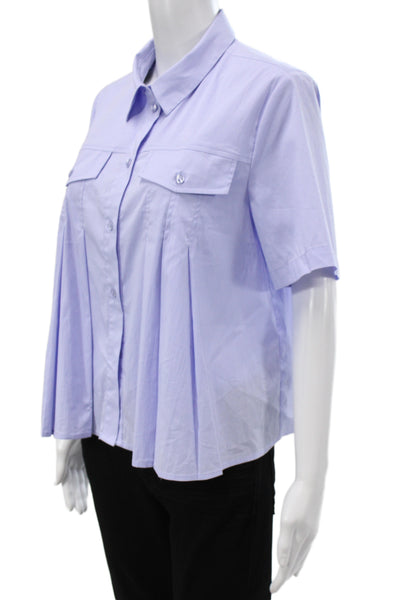 Renuar Women Light Blue Collared Button Up Blouse Short Sleeve Size M