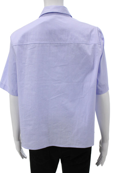 Renuar Women Light Blue Collared Button Up Blouse Short Sleeve Size M