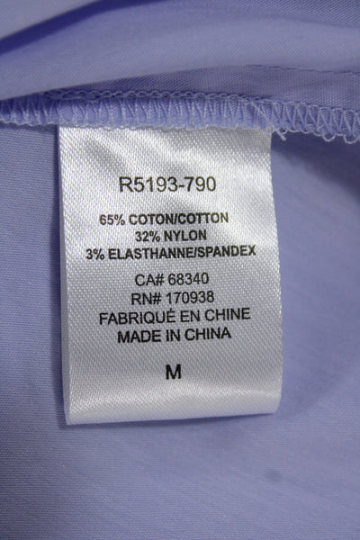 Renuar Women Light Blue Collared Button Up Blouse Short Sleeve Size M