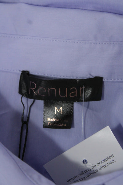 Renuar Women Light Blue Collared Button Up Blouse Short Sleeve Size M