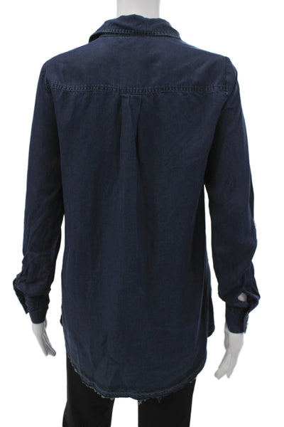 Renuar Womens Dark Blue Collared Tunic Button Up Long Sleeve Petite Size XS