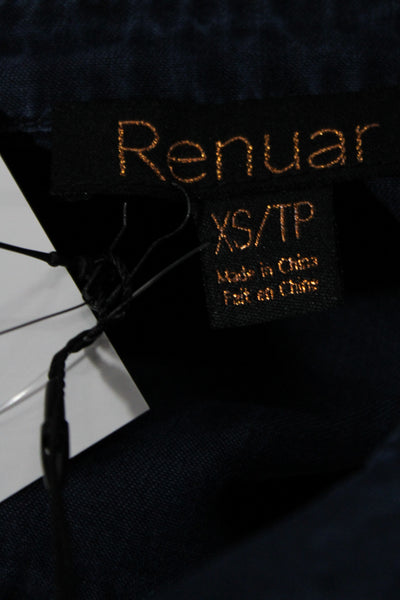 Renuar Womens Dark Blue Collared Tunic Button Up Long Sleeve Petite Size XS