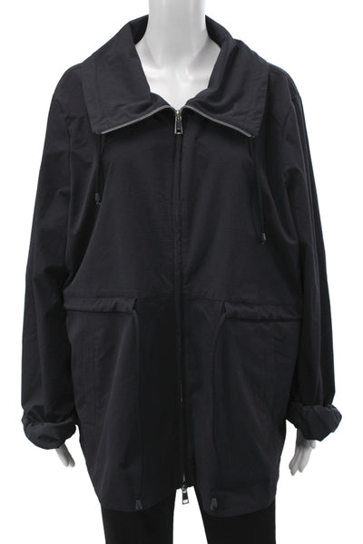 Renuar Women Windbreaker Jacket Black Drawstring Collared Long Sleeve Size 2XL
