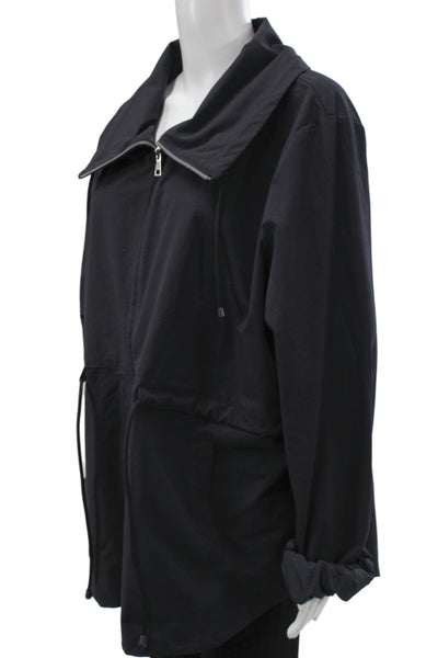 Renuar Women Windbreaker Jacket Black Drawstring Collared Long Sleeve Size 2XL