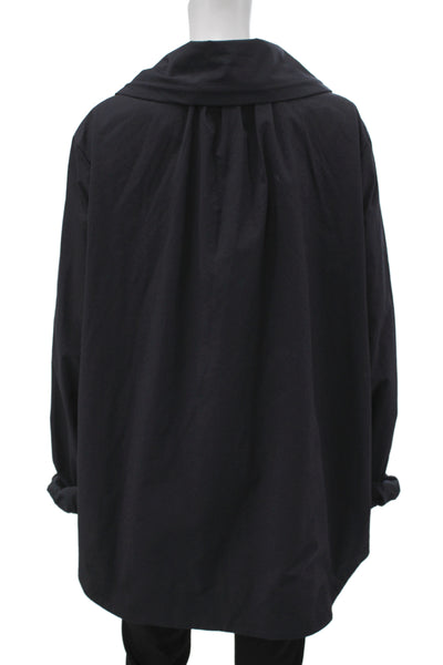Renuar Women Windbreaker Jacket Black Drawstring Collared Long Sleeve Size 2XL