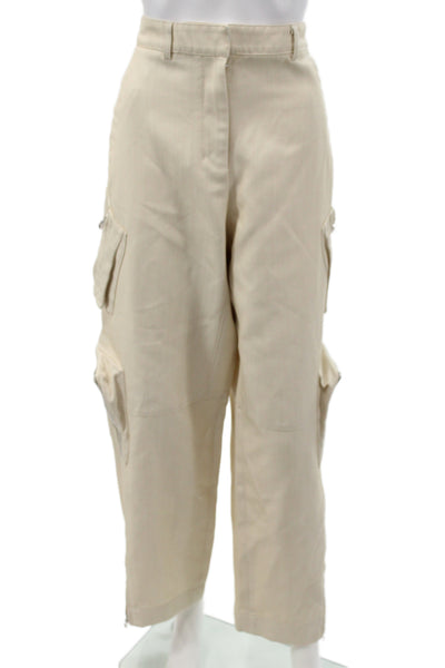 Jacquemus Unisex Cargo Cropped Pants Beige Wool Blend Zip Size M