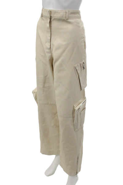 Jacquemus Unisex Cargo Cropped Pants Beige Wool Blend Zip Size M