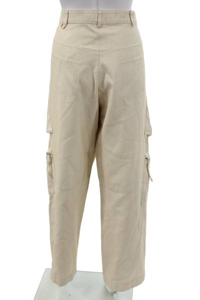 Jacquemus Unisex Cargo Cropped Pants Beige Wool Blend Zip Size M