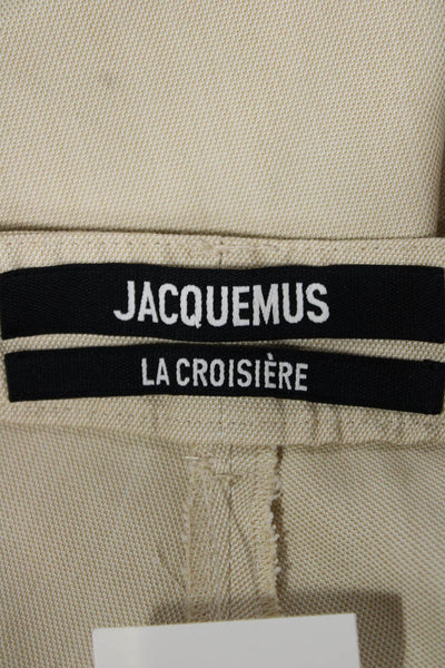 Jacquemus Unisex Cargo Cropped Pants Beige Wool Blend Zip Size M