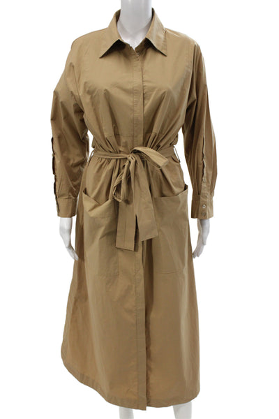 Seventy Women Shirt Dress Tan Button Long Sleeve Cotton Midi Size 48