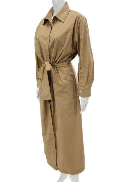 Seventy Women Shirt Dress Tan Button Long Sleeve Cotton Midi Size 48