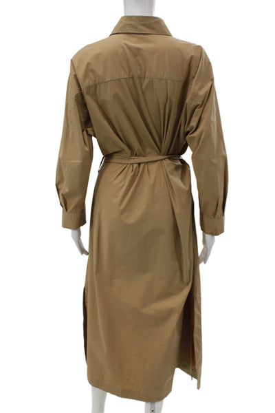 Seventy Women Shirt Dress Tan Button Long Sleeve Cotton Midi Size 48