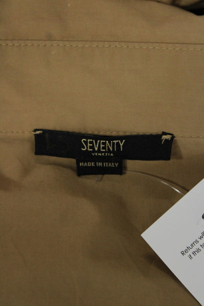 Seventy Women Shirt Dress Tan Button Long Sleeve Cotton Midi Size 48