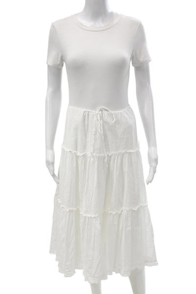 Reformation Women T-Shirt Dress White Crewneck Short Sleeve Knee-Length Size XL