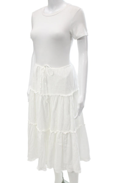 Reformation Women T-Shirt Dress White Crewneck Short Sleeve Knee-Length Size XL