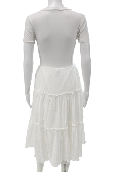 Reformation Women T-Shirt Dress White Crewneck Short Sleeve Knee-Length Size XL