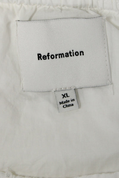 Reformation Women T-Shirt Dress White Crewneck Short Sleeve Knee-Length Size XL