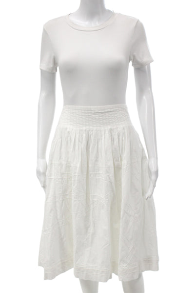 Sea New York Womens A-Line Peasant Skirt White 100% Cotton Knee Length Size XL
