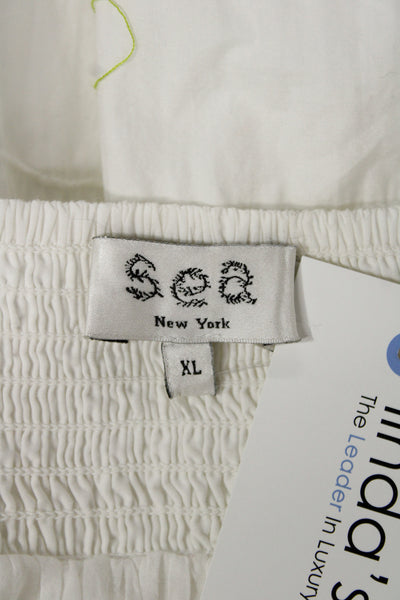 Sea New York Womens A-Line Peasant Skirt White 100% Cotton Knee Length Size XL
