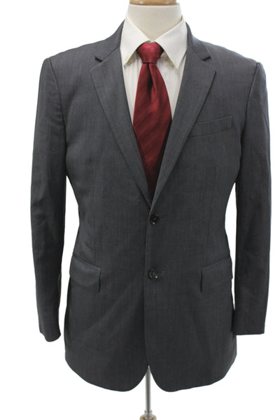 Burberry London Mens Suit Jacket Dark Gray Virgin Wool Blend Collared Size 50