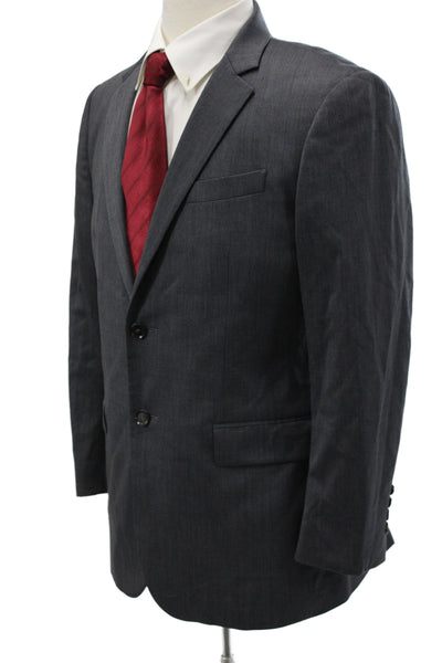Burberry London Mens Suit Jacket Dark Gray Virgin Wool Blend Collared Size 50