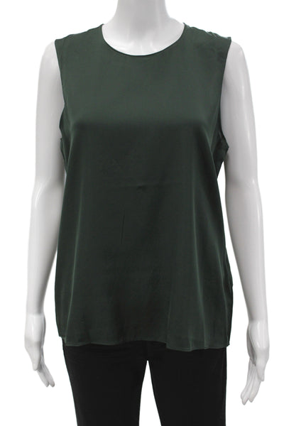 Quince Women Basic Sleeveless Silk Blend Round Neck Blouse Green Size S