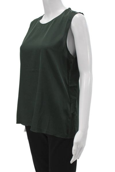 Quince Women Basic Sleeveless Silk Blend Round Neck Blouse Green Size S