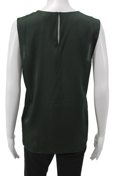 Quince Women Basic Sleeveless Silk Blend Round Neck Blouse Green Size S