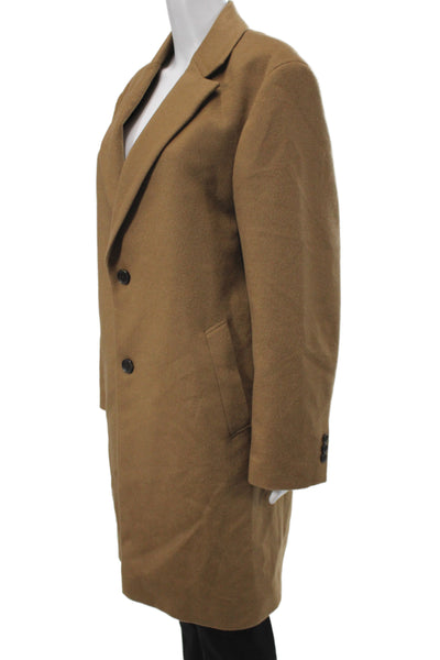 Uniqlo Womens Brown Wool Blend Overcoat Collared Button Long Sleeve Size XS