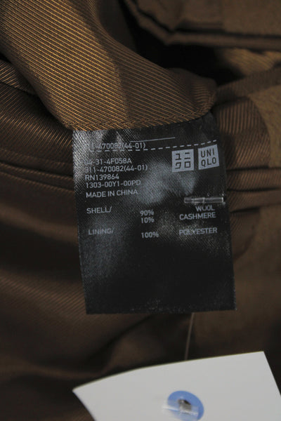 Uniqlo Womens Brown Wool Blend Overcoat Collared Button Long Sleeve Size XS