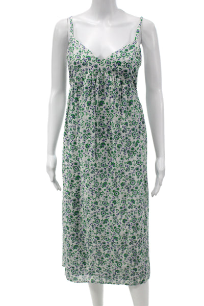 Xirena Womens Slip Dress White Floral V Neck Cotton Button Knee Length Size M