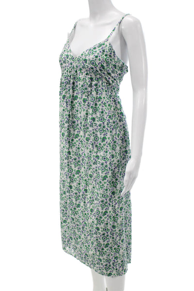 Xirena Womens Slip Dress White Floral V Neck Cotton Button Knee Length Size M