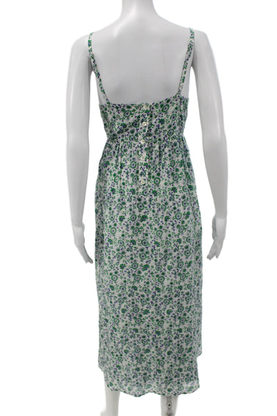 Xirena Womens Slip Dress White Floral V Neck Cotton Button Knee Length Size M