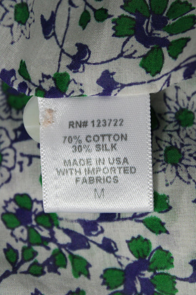 Xirena Womens Slip Dress White Floral V Neck Cotton Button Knee Length Size M