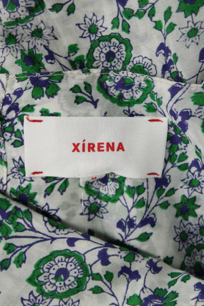 Xirena Womens Slip Dress White Floral V Neck Cotton Button Knee Length Size M