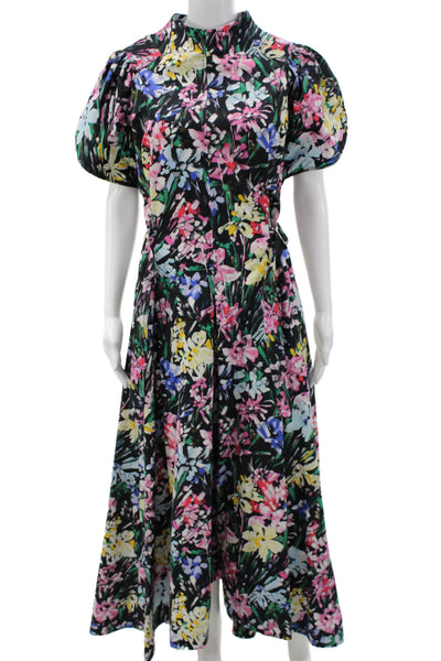 Xirena Womens Slip Dress White Floral V Neck Cotton Button Knee Length Size M