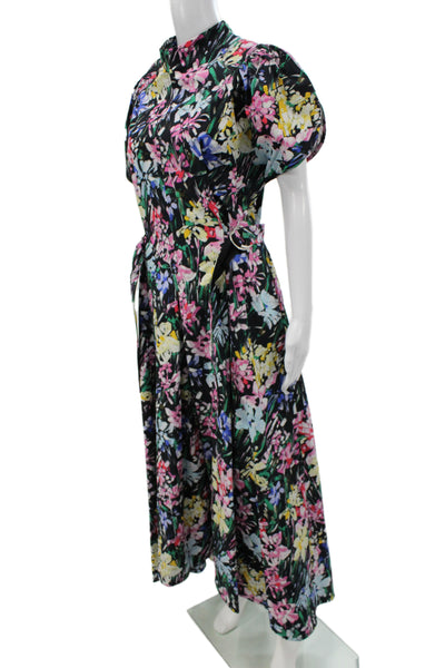 Xirena Womens Slip Dress White Floral V Neck Cotton Button Knee Length Size M