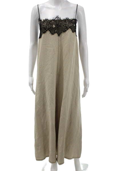 Zara Women Slip Dress Beige Sleeveless Cotton Midi Bohemian Size L