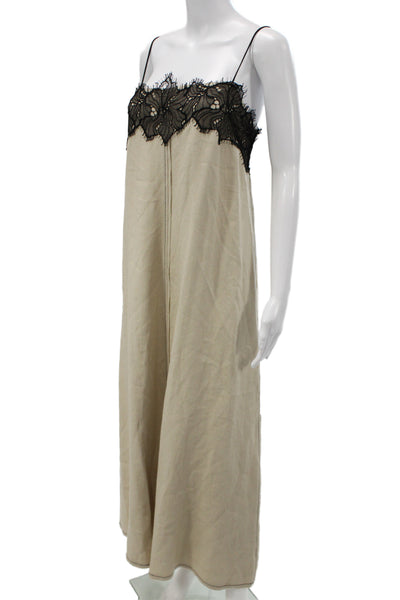 Zara Women Slip Dress Beige Sleeveless Cotton Midi Bohemian Size L