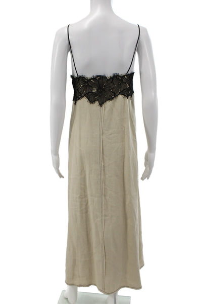 Zara Women Slip Dress Beige Sleeveless Cotton Midi Bohemian Size L