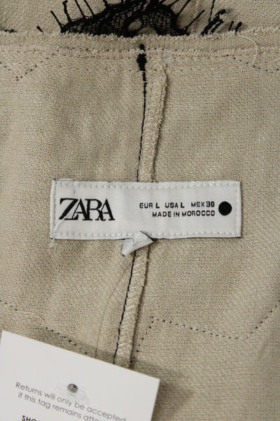 Zara Women Slip Dress Beige Sleeveless Cotton Midi Bohemian Size L