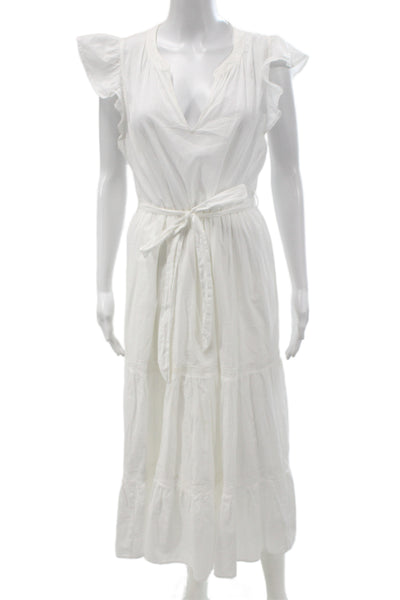 Xirena Women Maxi Sundress V-Neck Cotton White Drawstring Size L