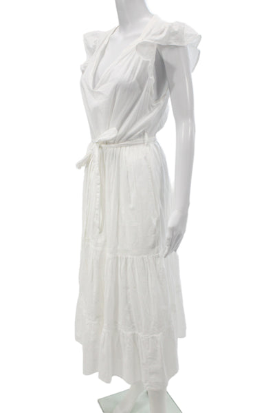 Xirena Women Maxi Sundress V-Neck Cotton White Drawstring Size L