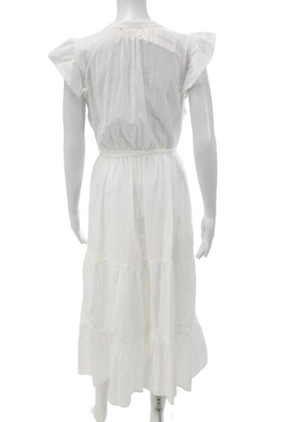Xirena Women Maxi Sundress V-Neck Cotton White Drawstring Size L